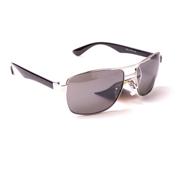 Square Black/Silver Metal Sunglasses w/Smoke Lens