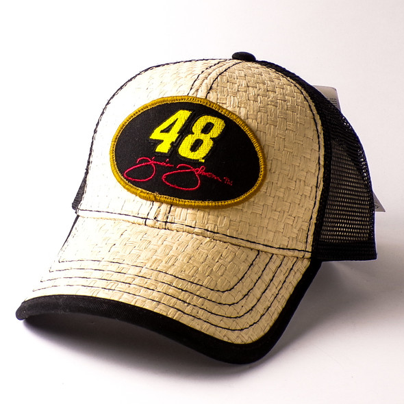 Vintage Khaki/Black Jimmie Johnson #48 Paper Straw Truckers Cap - New