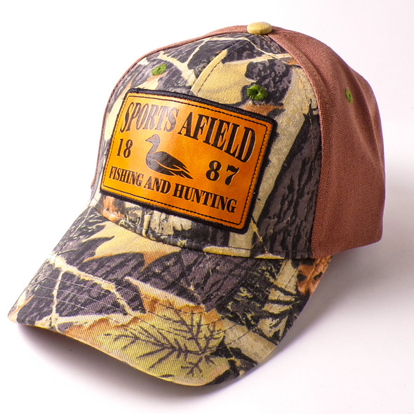 Authentic Sports Afield Outfitters Camo/Brown Hat with Leather Patch