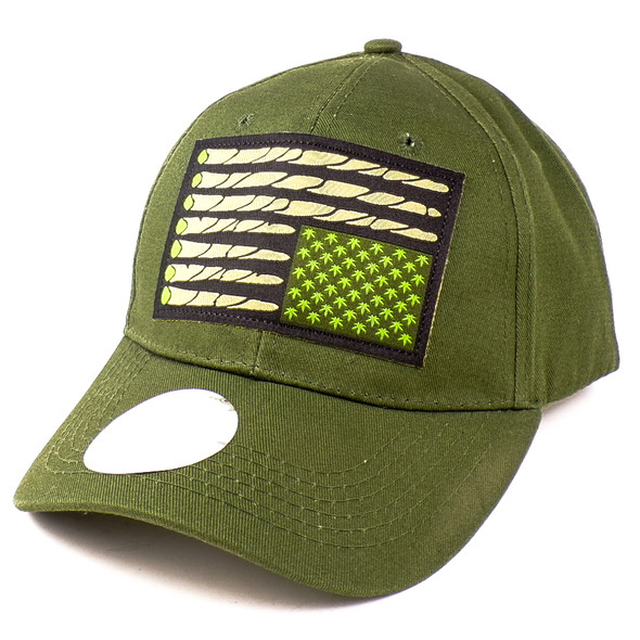 Dark Green Graphic US Flag Secret Stash Pocket Baseball Cap