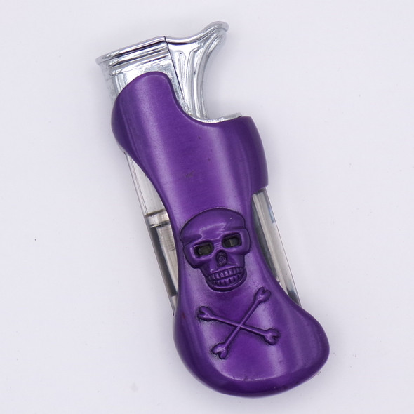 Purple Metal LED Skull & Crossbones Dual Flame Lighter