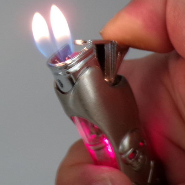 Red Metal LED Skull & Crossbones Dual Flame Lighter