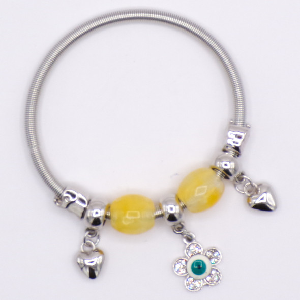 Yellow Beads + Bangle Metal Charm Seeing-Eye Flower Bracelet