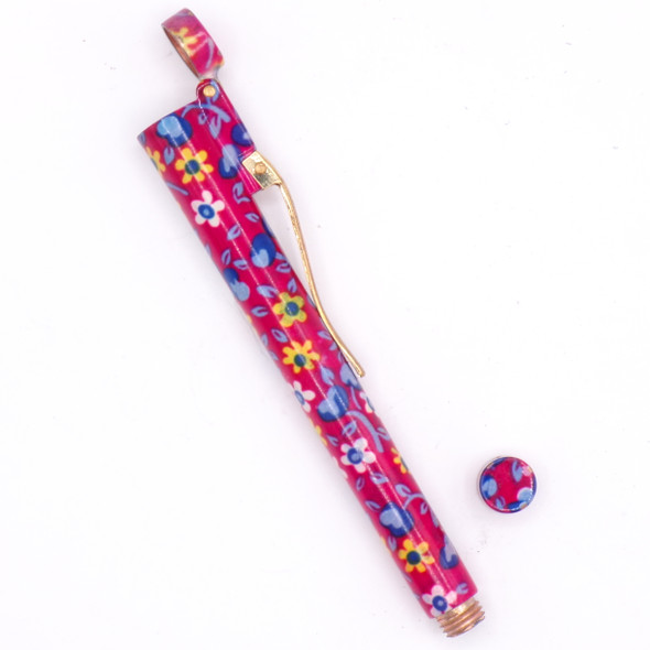 4.5" Pink Flower Graphic Metal Cigarette + Joint Saver w/Clip