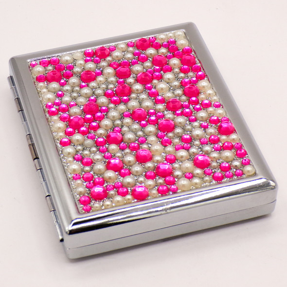 Hot Pink Bling Encrusted Polished Metal Cigarette or Cannabis Stash Box w/Metal Holders