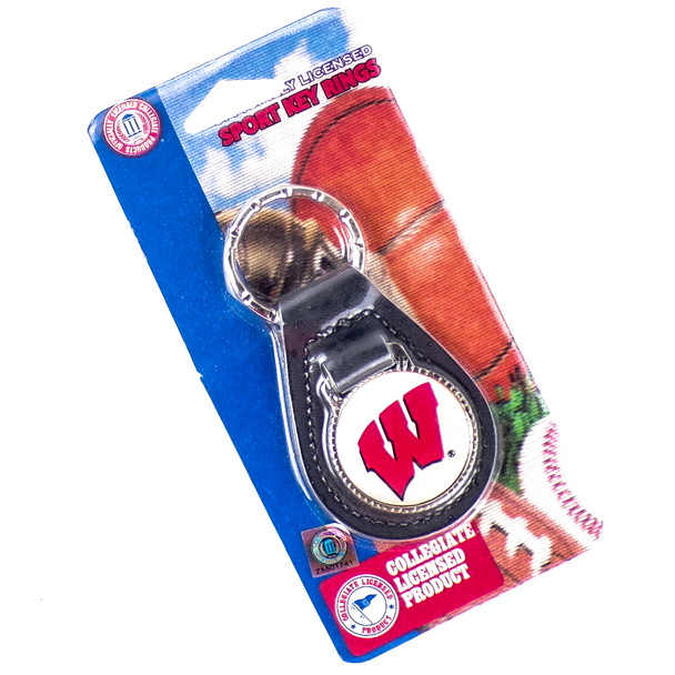 Vintage 2003 Black Leather Round University of Wisconsin Sports Key Ring