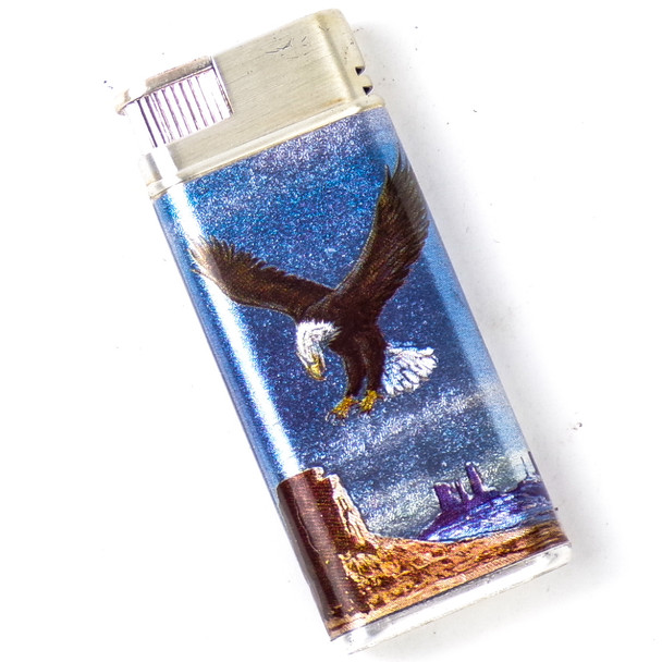 Etched Chrome Flying Bald Eagle Graphic Refillable Lighter