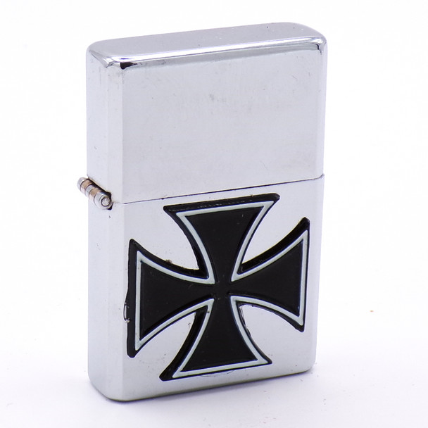 Embossed Chrome Iron Cross Detachable Double Torch Flip Top Lighter
