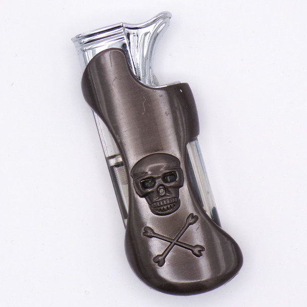 Pewter Metal LED Skull & Crossbones Dual Flame Lighter