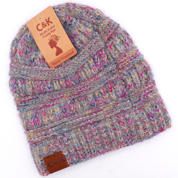 Hand Finished Multi Color Fuzzy Knit Beanie Hat