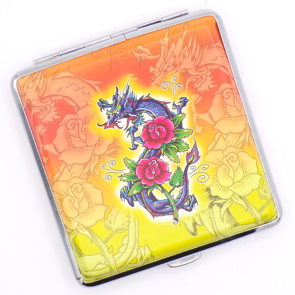 Metal Dragons + Roses Graphic Cigarette Case Box w/Pop Lid