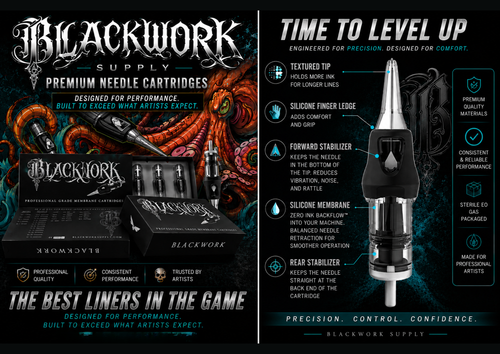 BLACKWORK CARTRIDGES- 06/01-RL-T-LT (NANO BUGPIN) (ROUND LINER)(LONG TAPER)(CARTRIDGE NEEDLES)