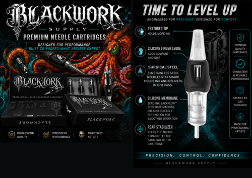 BLACKWORK CARTRIDGES- 10/07-CM-LT (CURVED MAG)(LONG TAPER)(CARTRIDGE NEEDLES)