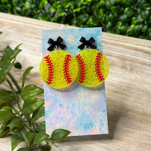 SOFTBALL DANGLES - BLACK BOW