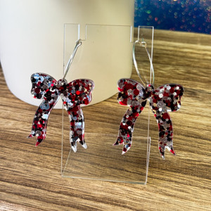 PARTY BOWS - RED/BLACK/SILVER CONFETTI