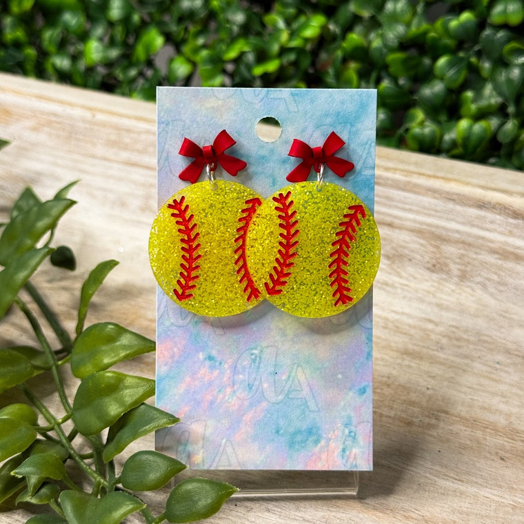 SOFTBALL DANGLES - RED BOW