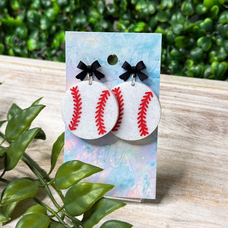 BASEBALL DANGLES - BLACK BOW