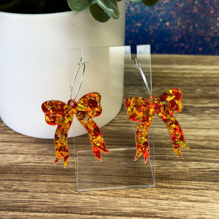 PARTY BOWS - RED/GOLD CONFETTI