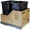 Double 35 Quart Wood Bottom-Mount Soft-close Trashcan Rollout for Door Mounting, Includes Two Black Cans