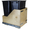 Double 50 Quart Wood Bottom-Mount Soft-close Trashcan Rollout for Door Mounting, Includes Two Black Cans
