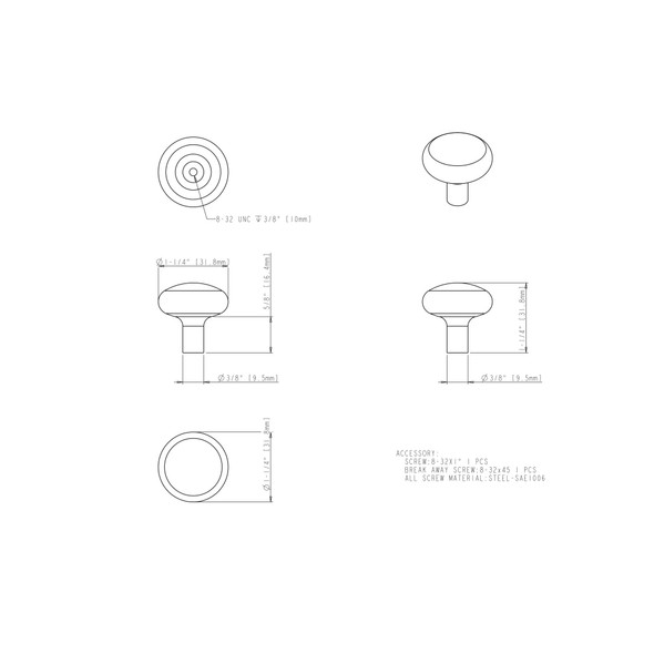 1-1/4" Diameter Mushroom Knob 329 Loxley Collection