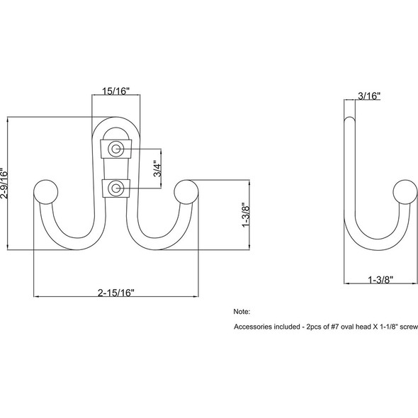 2 9/16" Double Wall Mount Coat Hook Builder Hardware Collection
