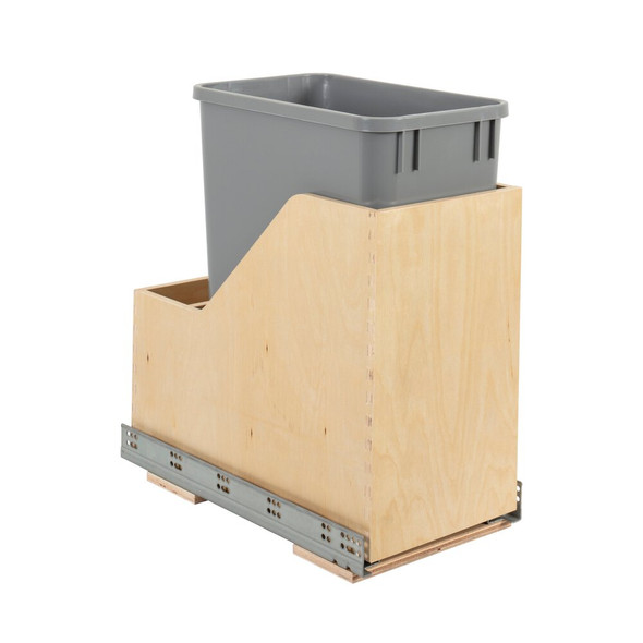 Single 35 Qrt Wood Bottom-Mount Soft-Close Vanity Trashcan Rollout for Hinged Doors