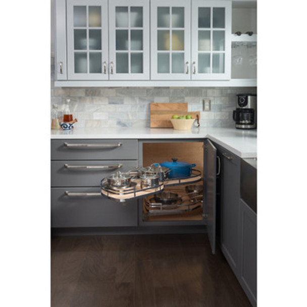 18" Polished Chrome and Maple Blind Corner Swingout for Openings on the Right of the Blind