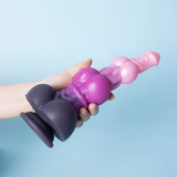 Knotted Canine Dildo with Balls Gradient Color Silicone Suction Cup Fantasy Animal Knot Toy