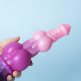 Knotted Canine Dildo with Balls Gradient Color Silicone Suction Cup Fantasy Animal Knot Toy