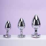 Purple/Pink Gem Stainless Steel Anal Plug Large Jewel Base Mirror Polish Easy Clean Durable Sex Toy
