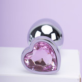 Purple/Pink Gem Stainless Steel Anal Plug Large Jewel Base Mirror Polish Easy Clean Durable Sex Toy