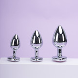 Purple/Pink Gem Stainless Steel Anal Plug Large Jewel Base Mirror Polish Easy Clean Durable Sex Toy