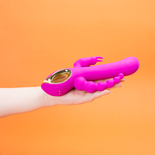 3 in 1 Rabbit Vibrator Beaded Shaft Bunny Ears 10 Vib Modes Waterproof USB Rechargeable