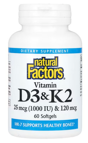 JC93 / Natural Factors Vitamin D3 25mcg (1000IU) & K2 120mcg 60s  / 維他命D3 25 微克(1000IU)和 K2 120 微克60粒