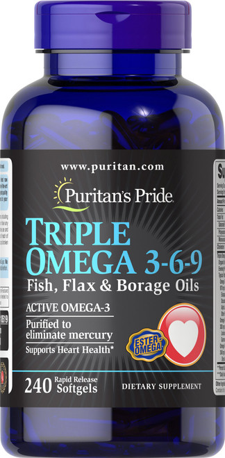 18519 / Triple Omega 3-6-9 Fish, Flax & Borage Oils 奧米加3-6-9 (亞麻籽油、魚油、月見草油和琉璃苣油專利配方) 240粒