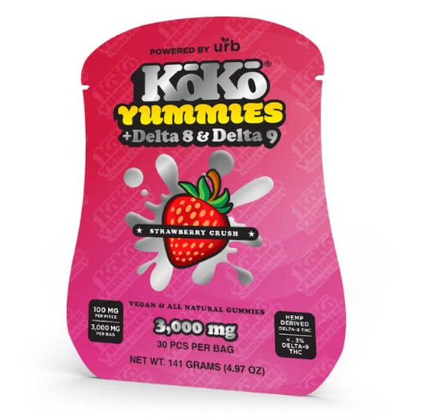 KOKO YUMMIES + DELTA 8 AND DELTA 9 GUMMIES 30PCS per bag By URB