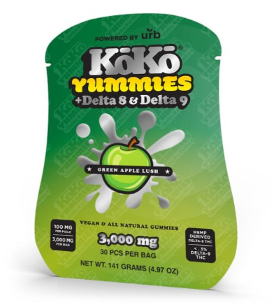 KOKO YUMMIES + DELTA 8 AND DELTA 9 GUMMIES 30PCS per bag By URB