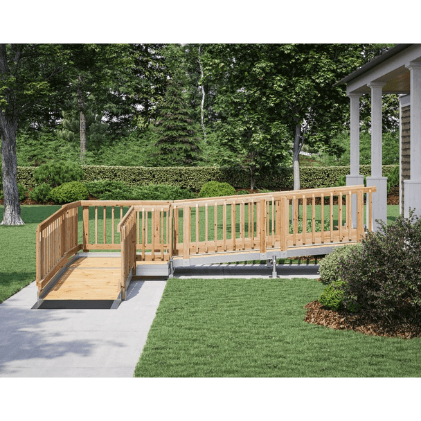 W.A.R Wood and Aluminum Modular Ramp with Wood Pickets (36" Wide)