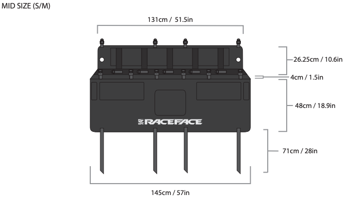 Race Face T2 Tailgate Pad S/M Dimensions