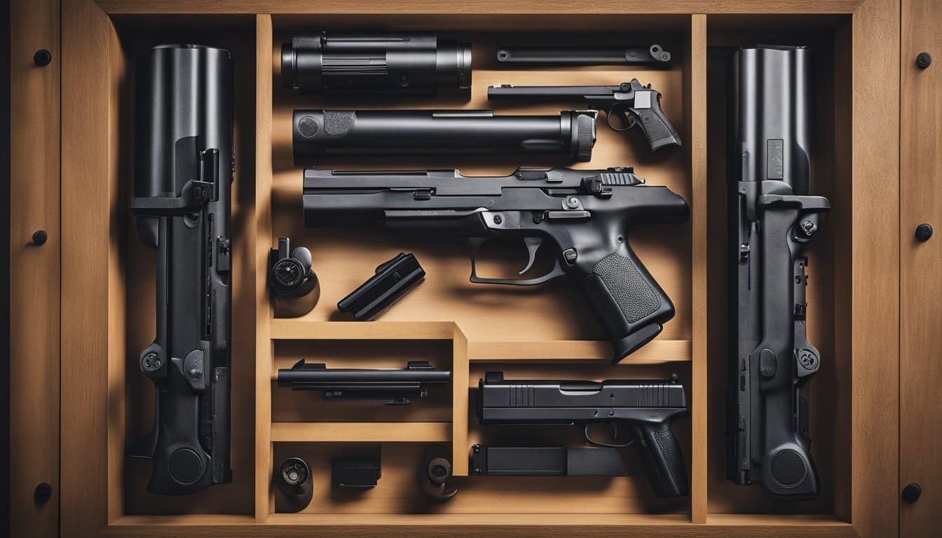 guns and rifles inside gun concealment wall art