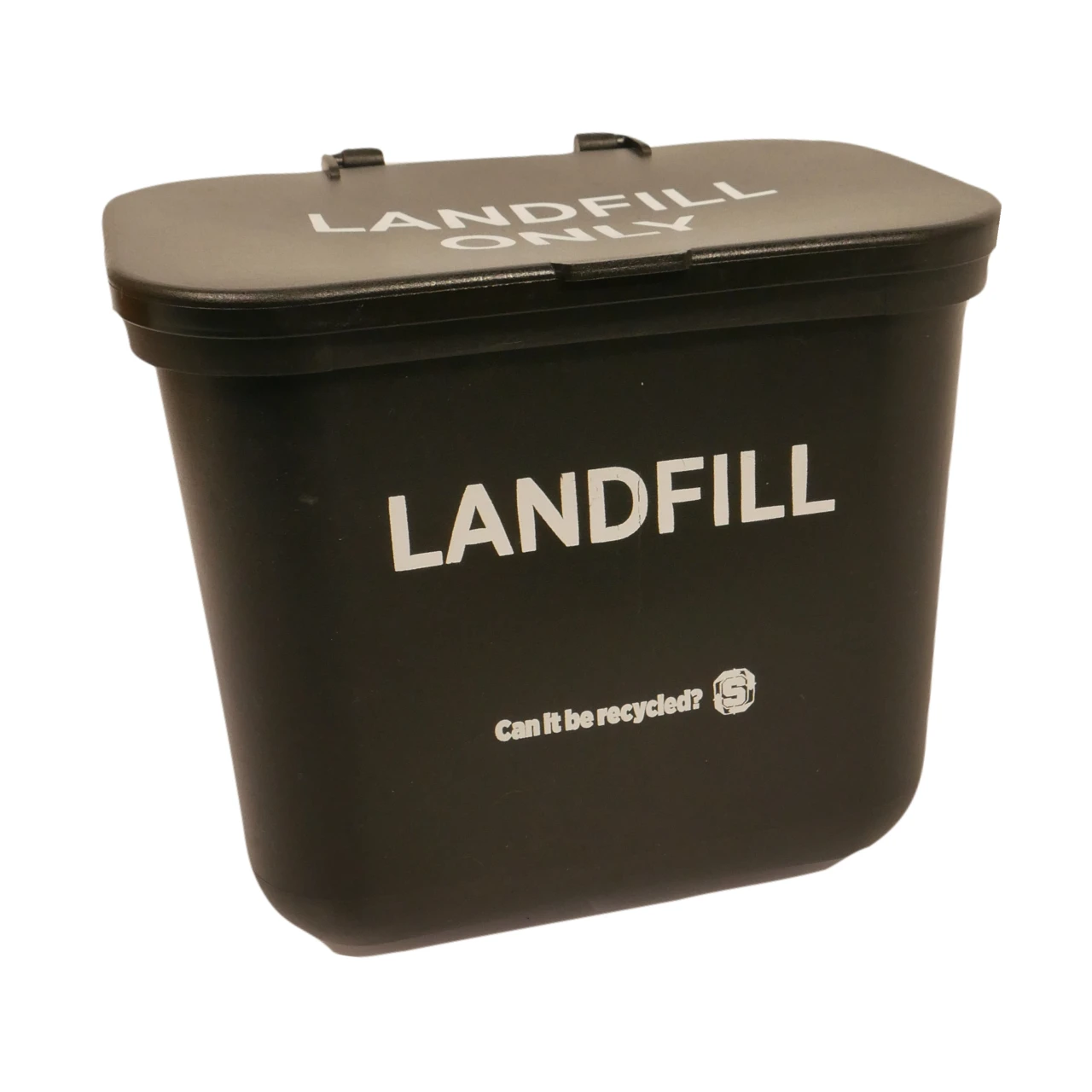 A small black landfill bin that clips to any box