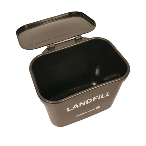 A small black landfill bin that clips to any box