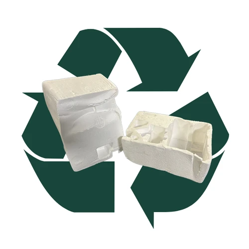 Polystyrene with a recycling logo.  