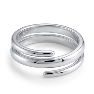 Sterling silver double wrap-around stacking ring, handcrafted 925 silver with 999 fine silver finish, minimalist sculptural design