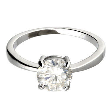 Sterling silver solitaire ring with 1.5 carat Moissanite stone, handcrafted 925 silver band with bright flash finish, radiating timeless brilliance.