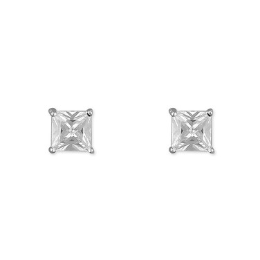Sterling silver 4mm princess-cut cubic zirconia stud earrings – 999 silver finish from 88Pure Collection.