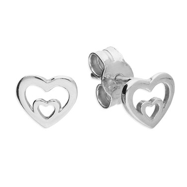 Sterling silver double heart stud earrings with 999 silver finish – 88Pure Collection.