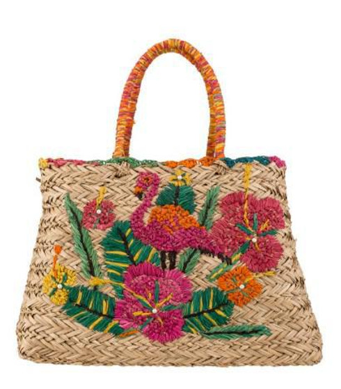 Embroidered Straw Tote