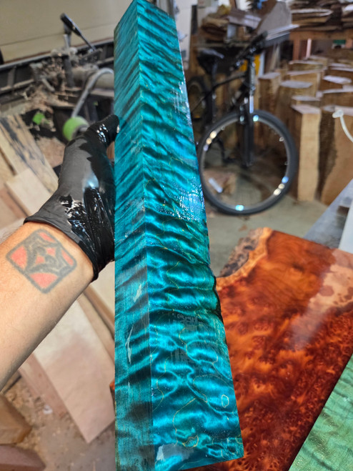 Blue quilted maple turning spindle 5.2025